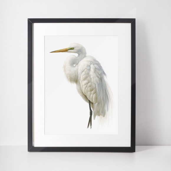 Watercolor White Heron Portrait Wall Art Print Poster, Unframed - Picture 2 of 6
